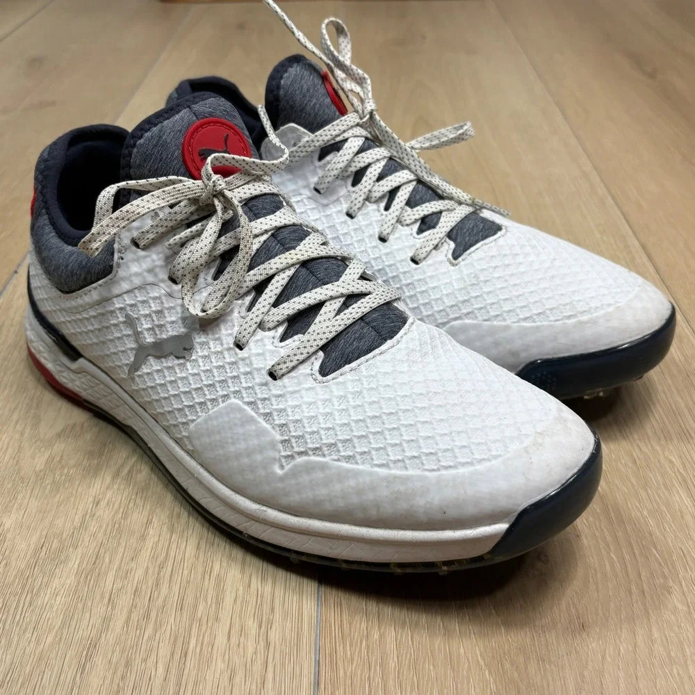 Puma ProAdapt Alphacat Mens 7.5 Spikeless Golf Shoes White Navy Red 195695-03